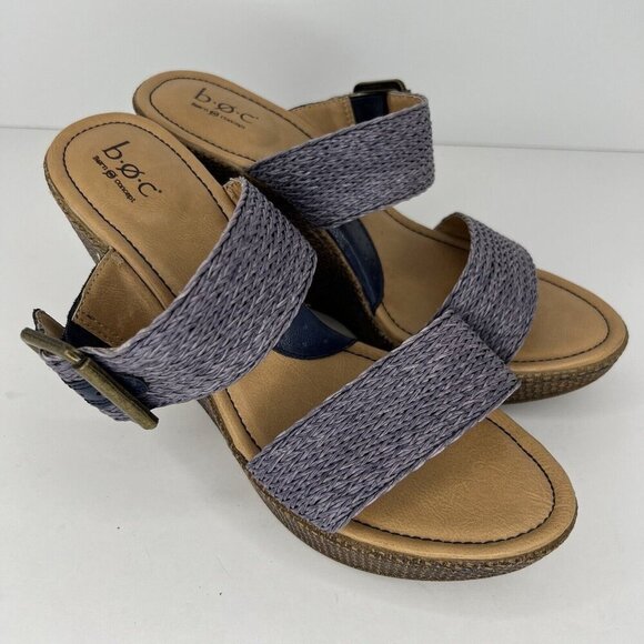 B.0.C Born Concept Purple Blue Weave Womens Size 9 Strap Wedge Sandals - Picture 2 of 9
